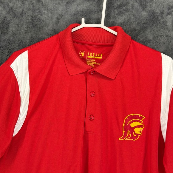 Trojan Apparel USC Trojans Mens Large Red White Performance Polo Shirt Short Slv - Picture 2 of 8
